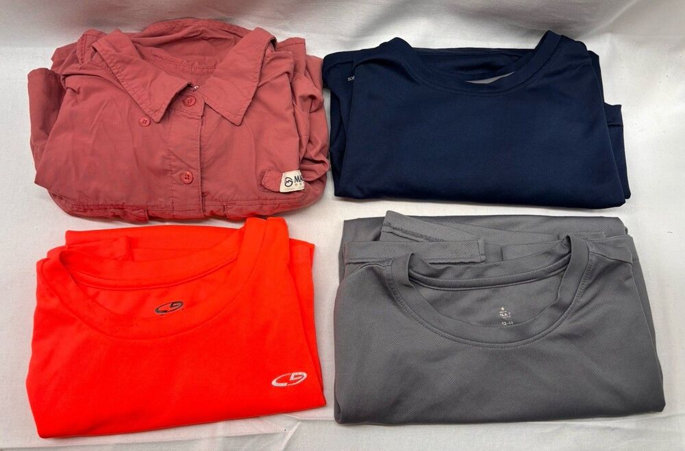 Dry Fit Quick Dry Size Large Shirts (4 pack) Bundle Pink Blue Grey Blaze Orange